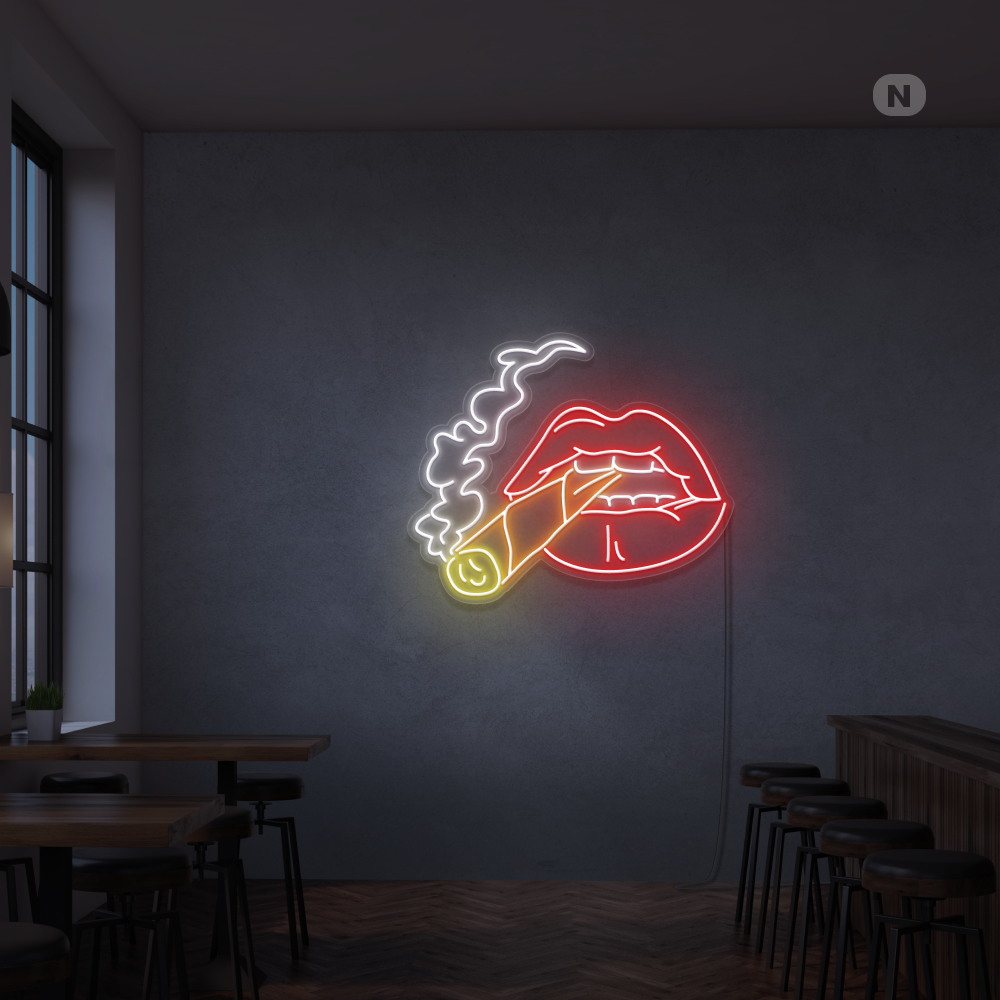 Cartel neon Labio de fumador