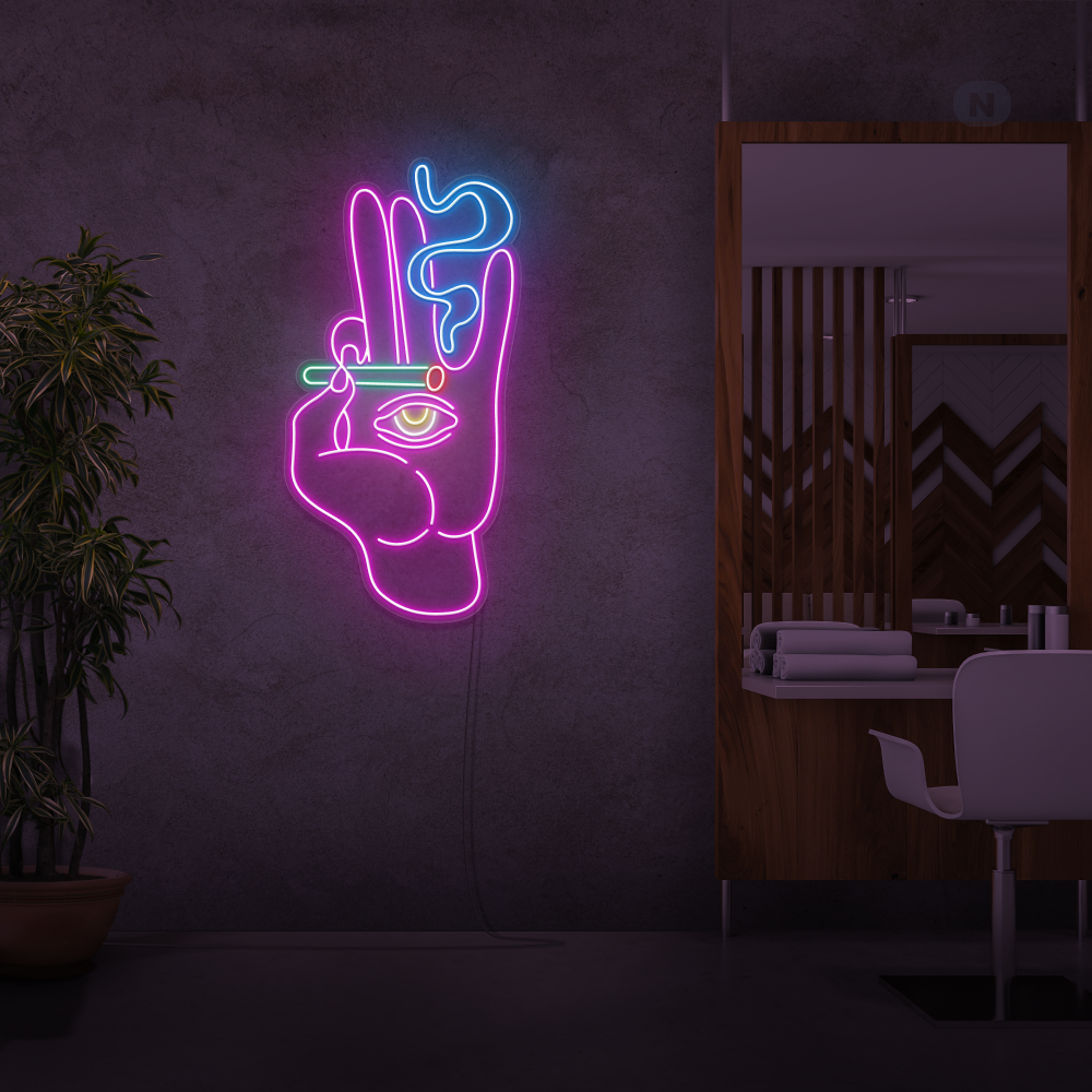 Cartel neon Mano Fumadora