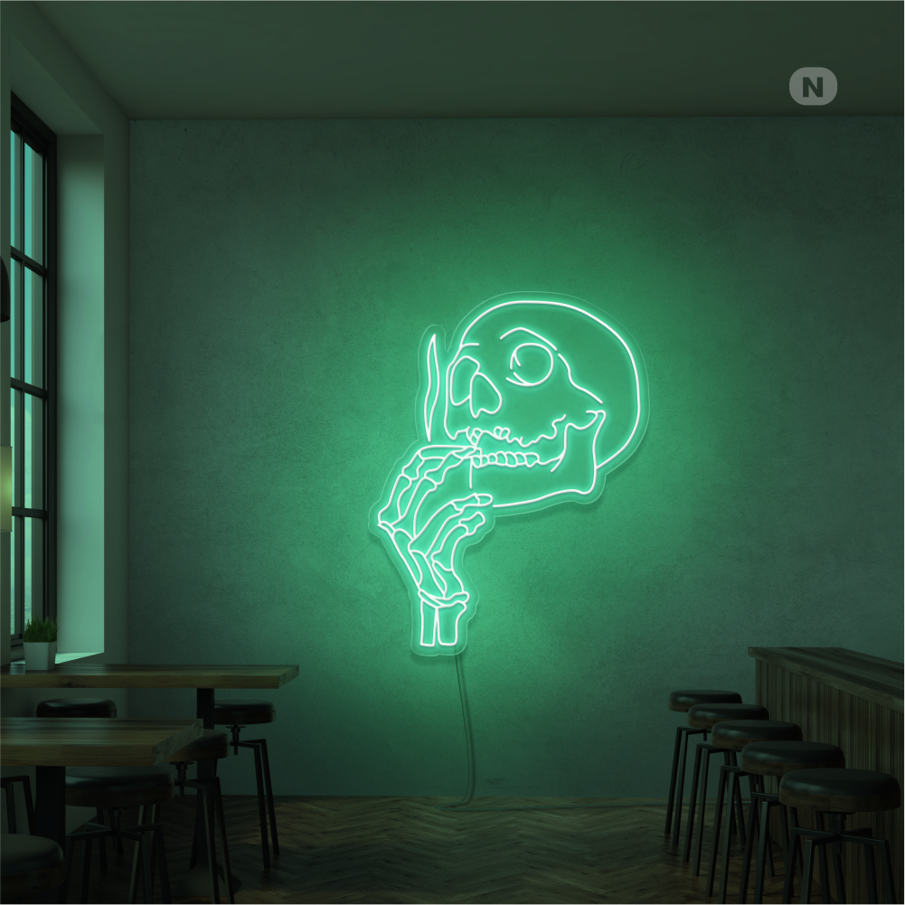 Cartel neon Cabeza de calavera fumadora