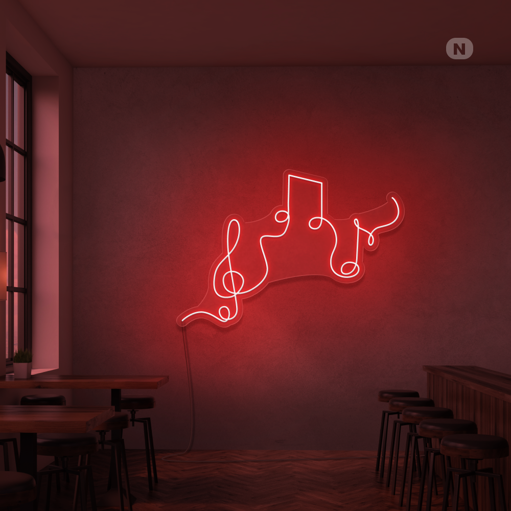 Cartel neon Notas musicales