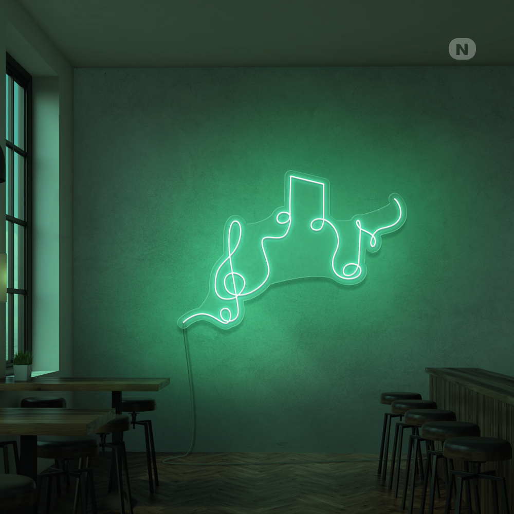 Cartel neon Notas musicales