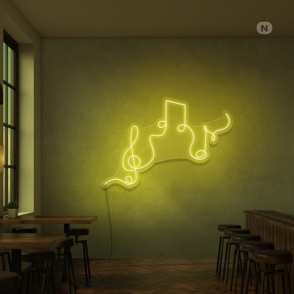 Cartel neon Notas musicales
