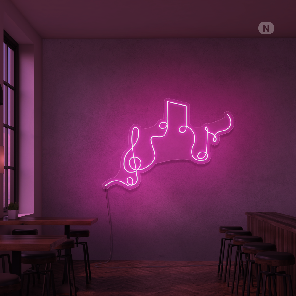 Cartel neon Notas musicales