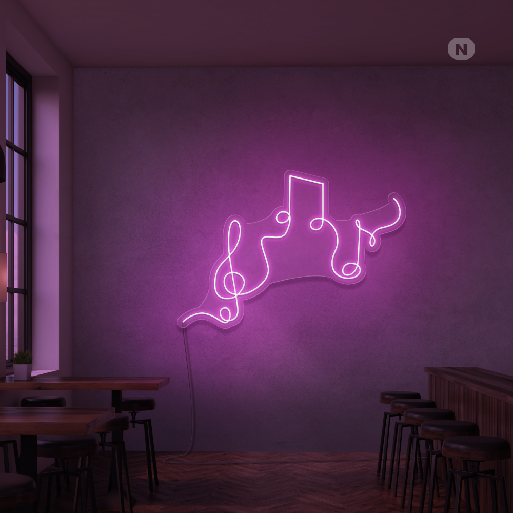 Cartel neon Notas musicales