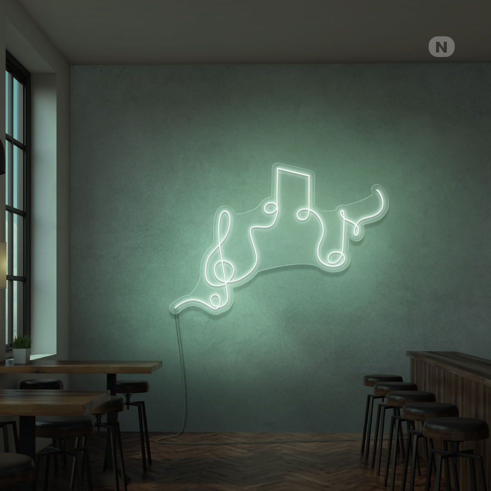 Cartel neon Notas musicales